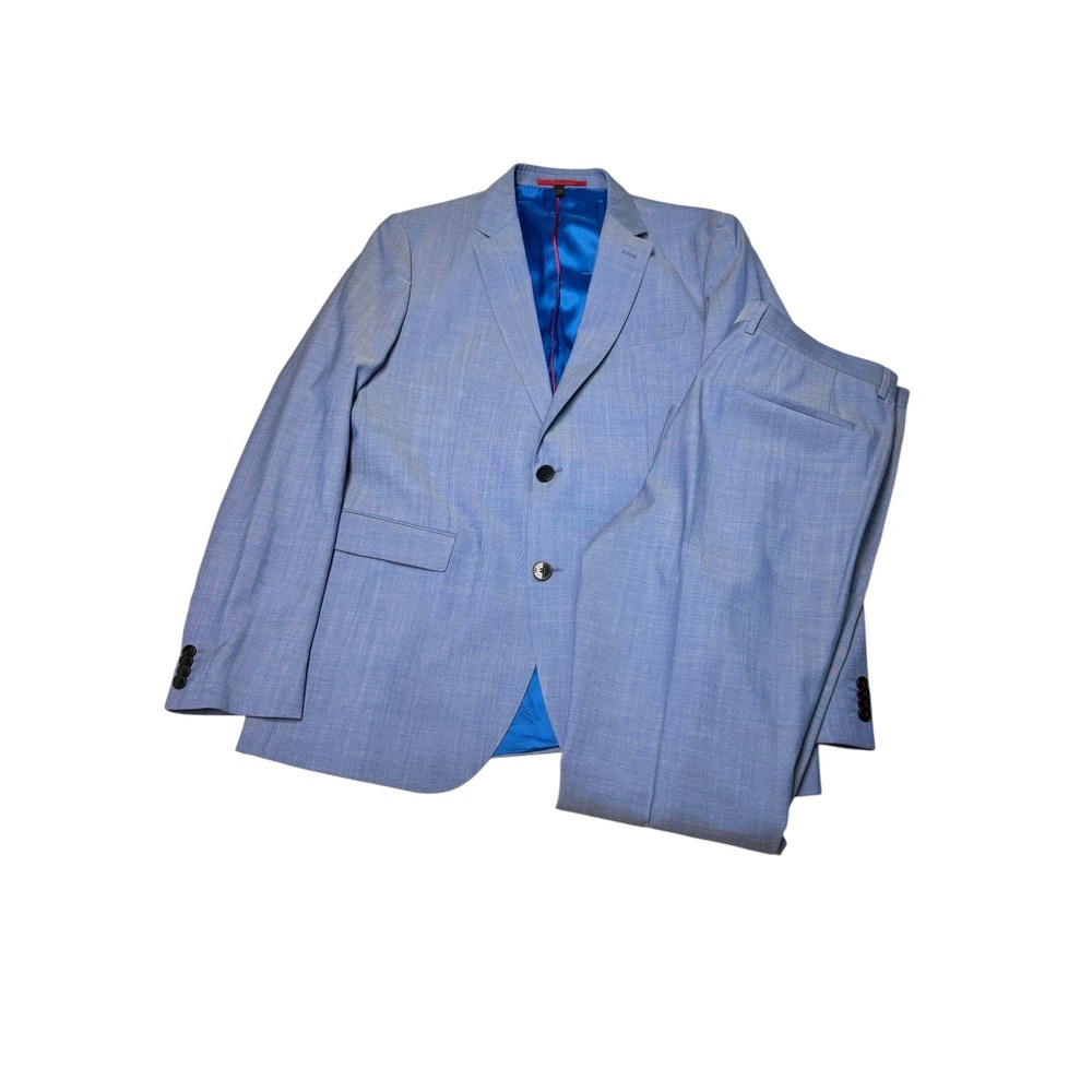 Hugo Boss Hugo Light Blue Angelico Super 100 Wool Suit 42L 34X32 Mens 2 Piece